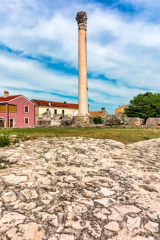 Remains of the biggest Roman Temple on the Adriatic sea in Nin, Croatia. Historic town of Nin laguna view, Dalmatia region of Croatia. Street view of the famous Nin lagoon and medieval in Croatia. 