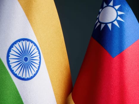 Flags of India and Taiwan as symbol of diplomacy.