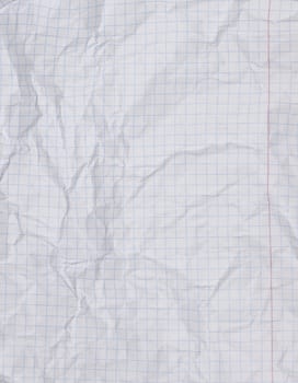 Crumpled sheet from a school notebook in a cage, a place for an inscription