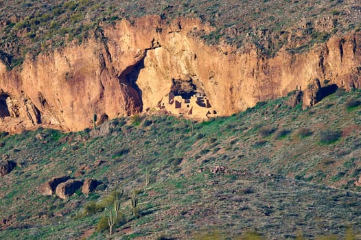 Native American cliff dwellings, circa 1400 AD, Tonto National Monument, Roosevelt Lake, AZ