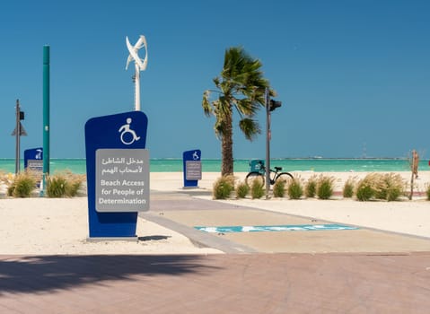 Sign for Beach access for People of Determination at Jumeirah beach in Dubai UAE