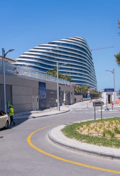 Dubai, UAE - 3 April 2023: Construction work on the new Marsa al Arab hotels in Jumeirah