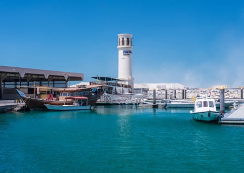 Dubai, UAE - 3 April 2023: P and O Marina at Jumeira Beach with power boats