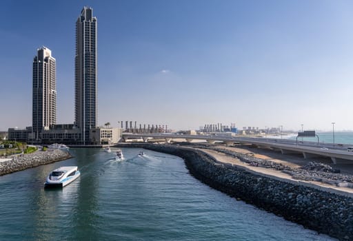 Industrial power station and water treatment plants on the edge of JBR beach in Dubai