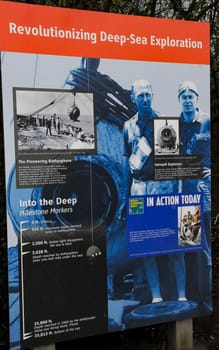 NEW YORK, USA - DECEMBER 06, 2011: information stand about deep diving bathysphere in the interior of the oceanarium, New York