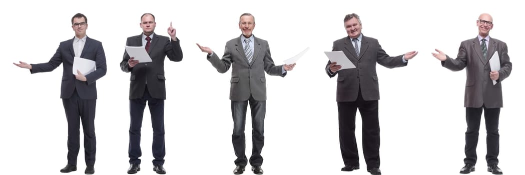 collage of people holding a4 sheet in hands isolated on white background