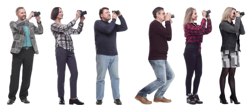 collage of group of photographers in profile isolated on white background