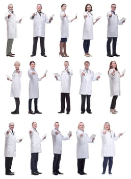 group of doctors with clipboard isolated on white background