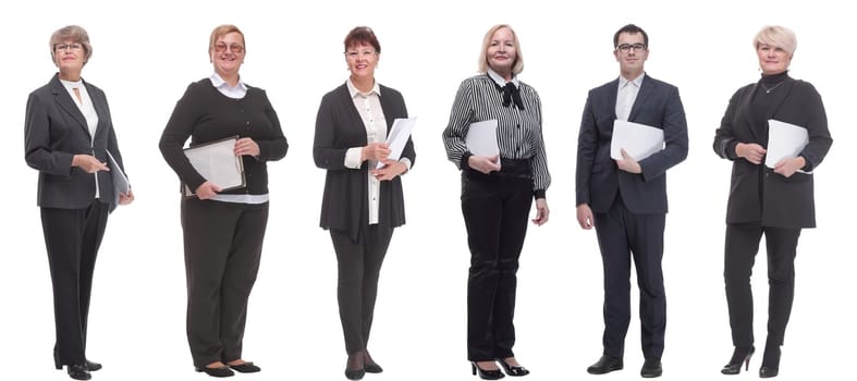 collage of people holding a4 sheet in hands isolated on white background