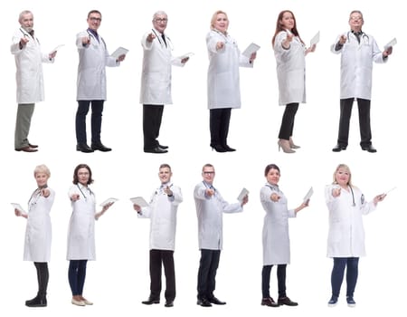 group of doctors with clipboard isolated on white background