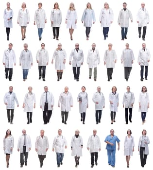 group of doctors in motion isolated on white background