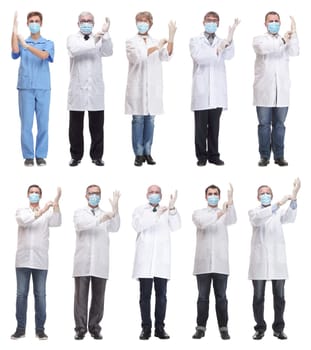 group of doctors in mask isolated on white background