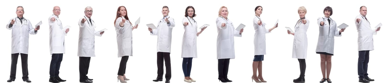 group of doctors with clipboard isolated on white background