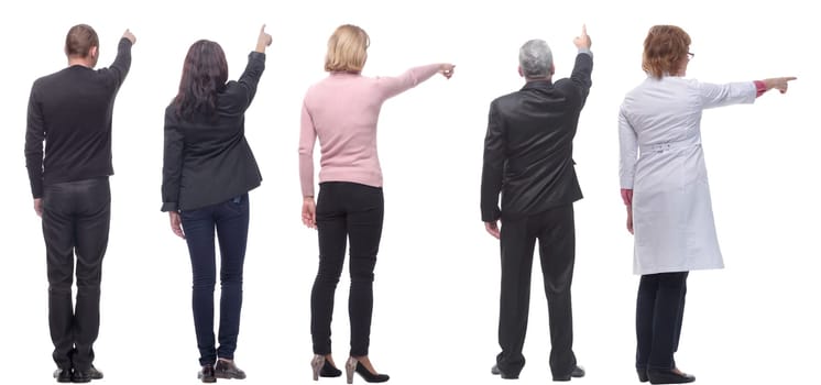 group of business people showing thumbs up with their backs isolated on white background