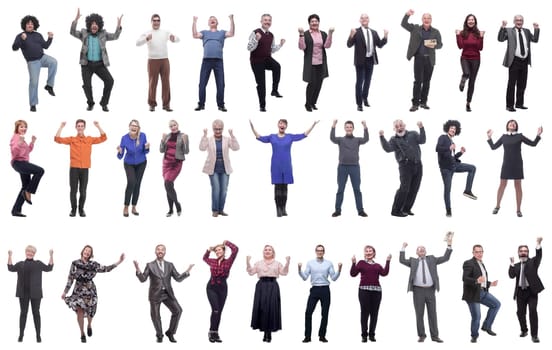 collage of people joyful energetic full length isolated on white background