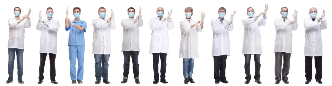 group of doctors in mask isolated on white background