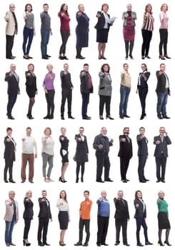 group of business people showing finger at camera isolated on white background