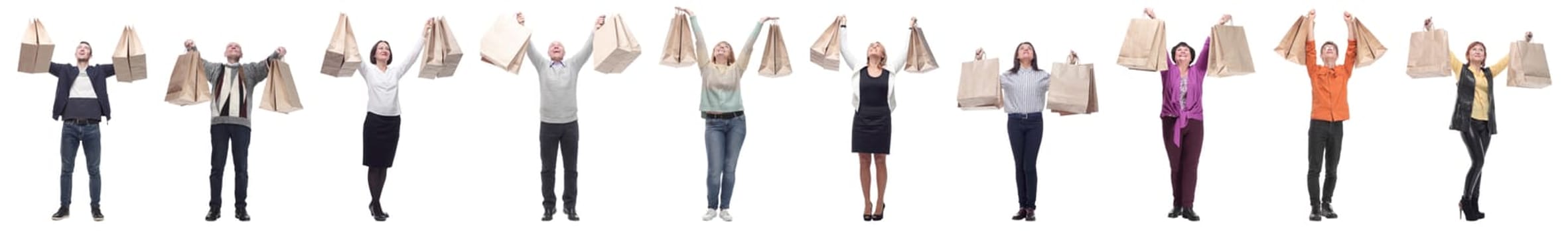 collage concept shoppers queuing isolated on white background