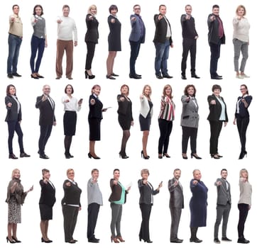 group of business people showing finger at camera isolated on white background