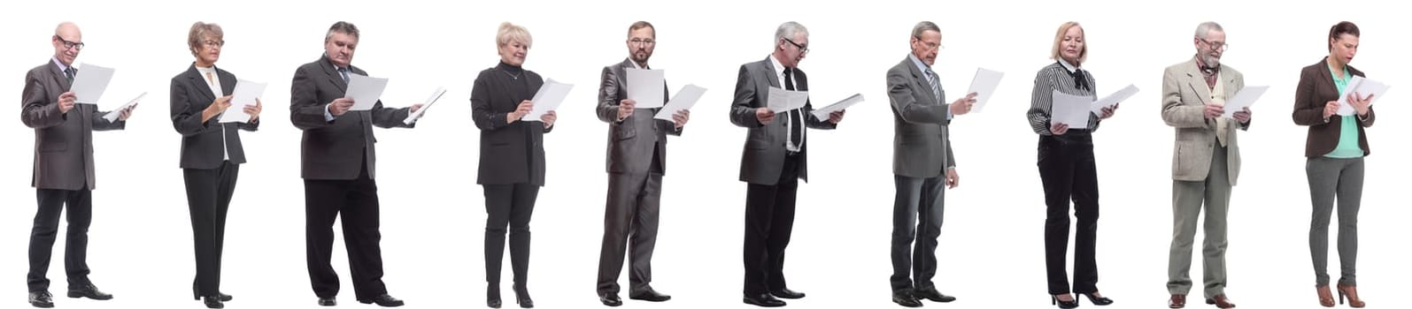 collage of people holding a4 sheet in hands isolated on white background