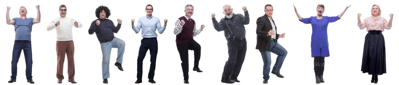 collage of people joyful energetic full length isolated on white background