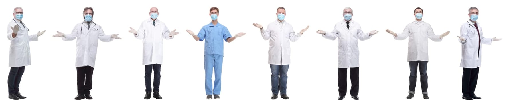 group of doctors in mask isolated on white background