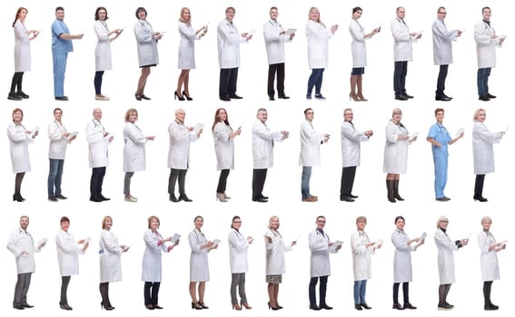 group of doctors with clipboard isolated on white background