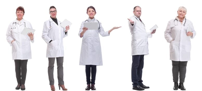 group of doctors with clipboard isolated on white background