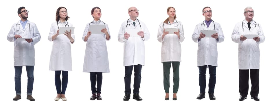 group of doctors with clipboard isolated on white background