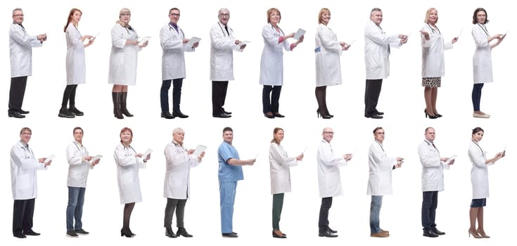 group of doctors with clipboard isolated on white background