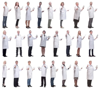 group of doctors with clipboard isolated on white background