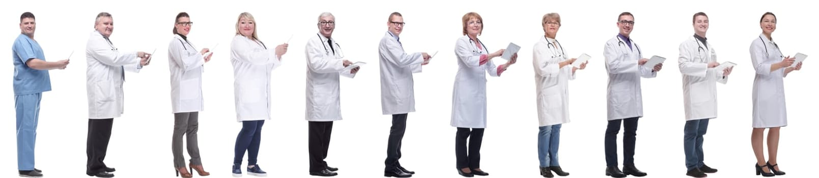 group of doctors with clipboard isolated on white background