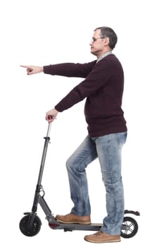 casual man with electric scooter. isolated on a white background.