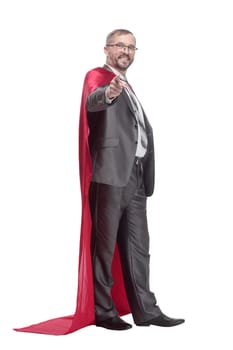full-length. businessman in a superhero Cape. isolated on a white background.