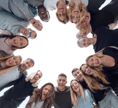 bottom view. many successful young people standing in a circle. photo with copy space