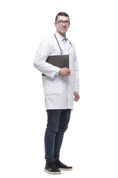 male doctor with clipboard . isolated on a white background.