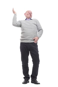 in full growth. charismatic man in a white jumper . isolated on a white background.
