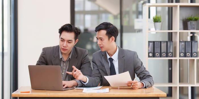 Fund managers team consultation and discuss about analysis Investment stock market. analysis, research finance.