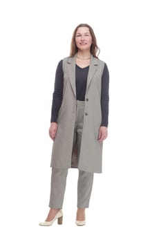 in full growth. elegant woman in a pantsuit.isolated on a white background.