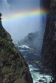 the famous waterfalls in Africa with the characteristic rainbow
