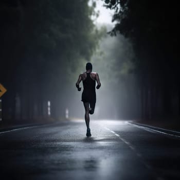 athlete runnerforest trail in the rain. High quality photo