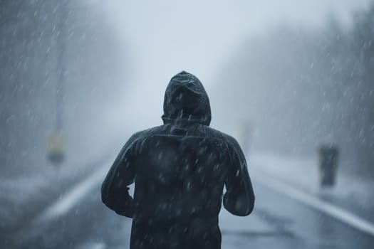 athlete runnerforest trail in the rain. High quality photo