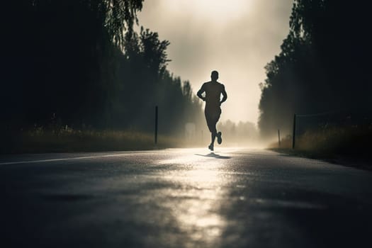 athlete runnerforest trail in the rain. High quality photo