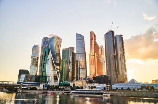 Moscow, Russia - 30.07.2022: View of skyscrapers at Moscow City. International Business Center. High quality photo