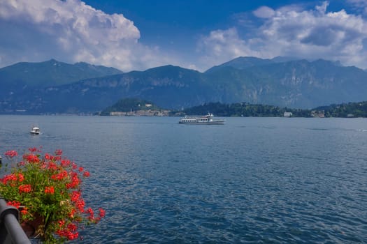 View of Lale Como from the lake promenade in Tremezzo, Lake Como, Italy.