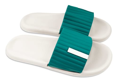 Rubber green and white slippers isolated on white background, Save clipping path.