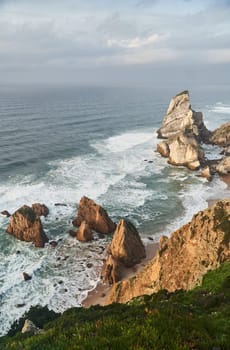 The cliffs of Cabo da Roca, Portugal. The westernmost point of Europe. Ursa beach at the wester coast of Portugal.