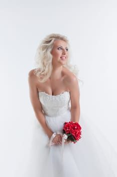 Attractive model posing in wedding attire, close-up