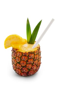 A pineapple pina colada cocktail isolated on a white background