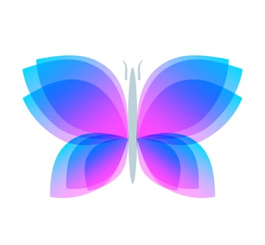Watercolor butterfly with soft transition colors wings. Abstract flying insects logo template, isolated on white. Jpeg illustration.